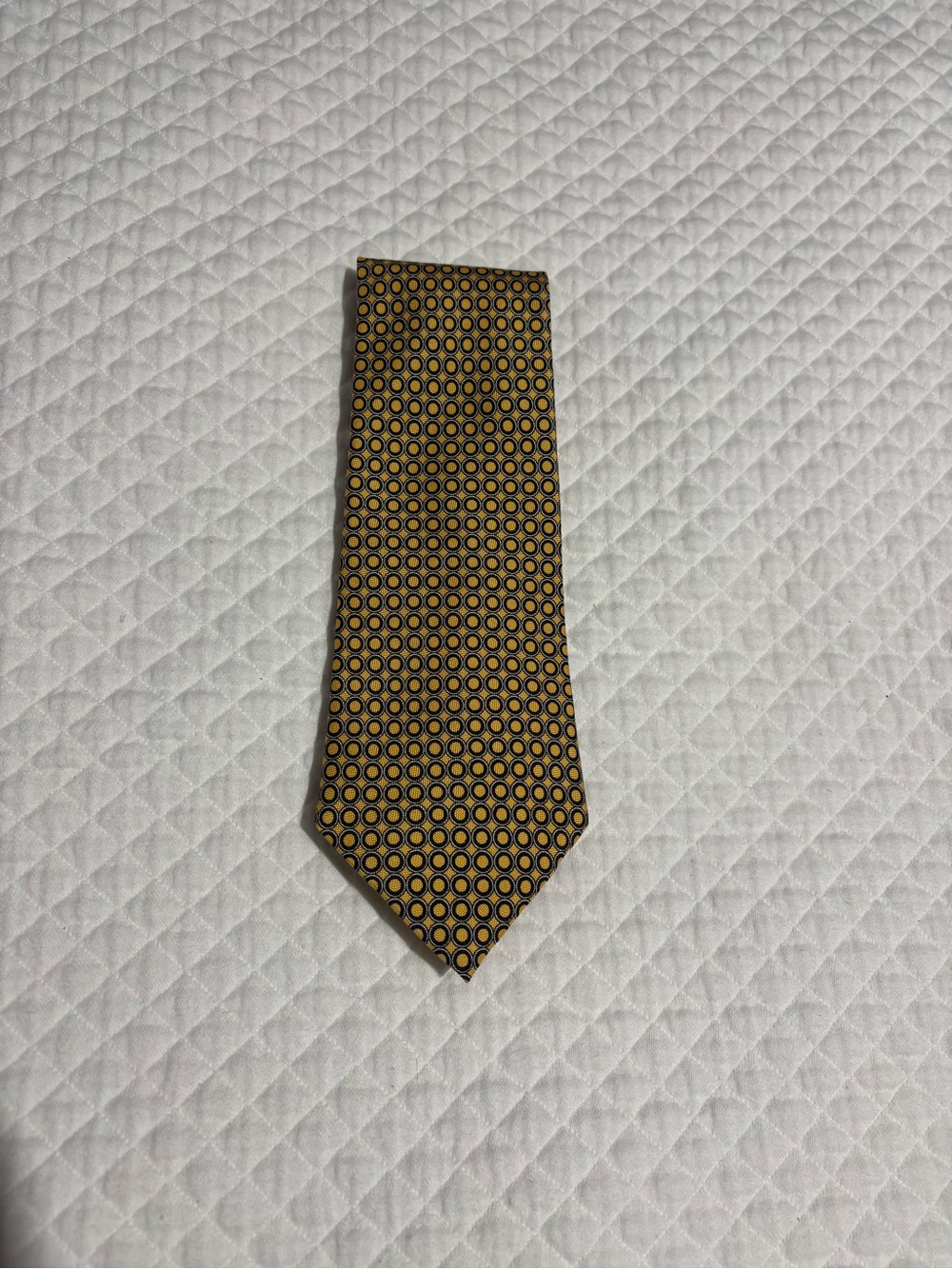 Lauren Ralph Lauren Yellow and Blue Circle-Pattern Hand-Finished Silk Tie